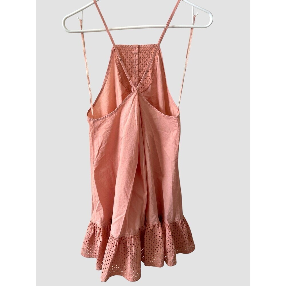 Free People Calico Cotton Trapeze Eyelet Top Dress Women’s size Small Coral Pink - Picture 5 of 9